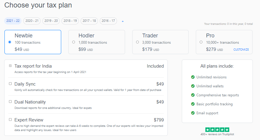 Koinly Plans