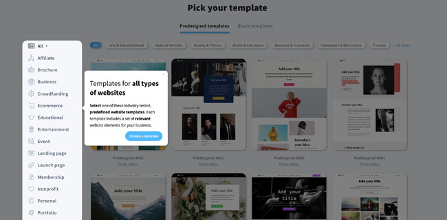 GetResponse website templates