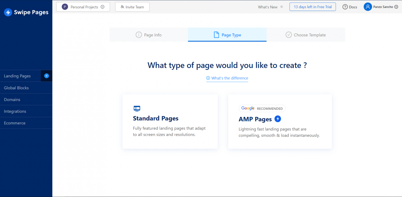 Swipe Pages landing page types